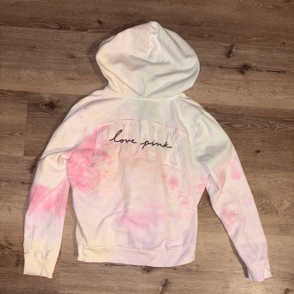 PINK Victoria's Secret Sweaters - PINK Victoria's Secret Tie-Dye Hoodie - White and Pink